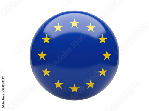 Glossy blue sphere with E U stars isolated on a transparent background