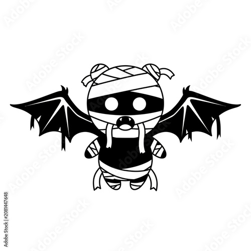 Black and white cartoon mummy with bat wings