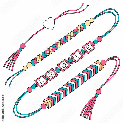 Colorful handmade friendship bracelets with beads and letters bracelets friendship handmade colorful accessories patterns illustration creative