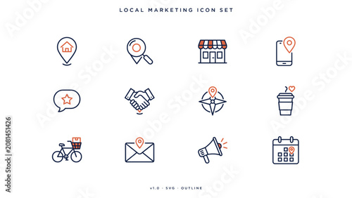Local SEO map pin business icon set – Great for regional advertising brochures, proximity targeting guides, or neighborhood retail plans.