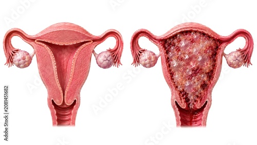 Normal Uterus vs Hydatidiform Mole (Molar Pregnancy) Side by Side Comparison, Premium Medical Anatomy Illustration Isolated on White Background