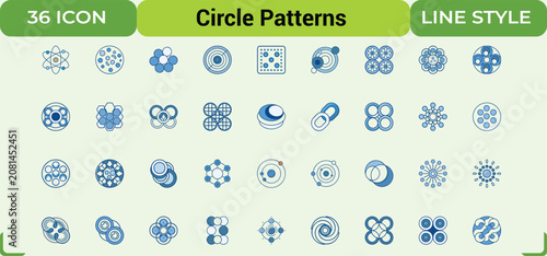 Foto Circle patterns icon set displaying thirty six different circular graphic design elements