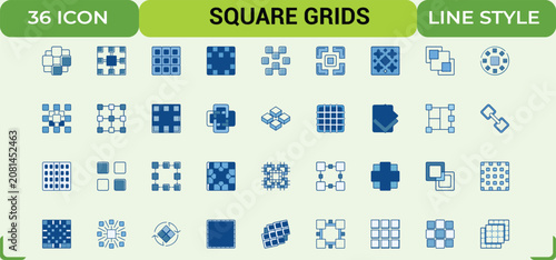 Fotografija Square grids line style icon pack with thirty six icons featuring various grid designs