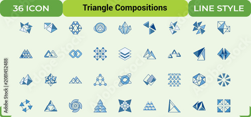 Εκτύπωση καμβά Triangle compositions line style icon pack with thirty six icons featuring various triangle designs