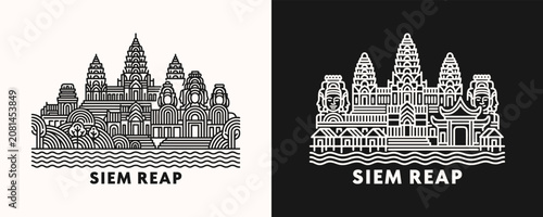 Bild auf Leinwand Siem Reap Cambodia Cityscape Featuring Ancient Temple Ruins and Historic Pagodas