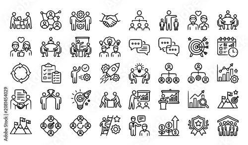 Konstfotografi Modern Teamwork Outline Icon Pack with Business Collaboration Leadership and Wor