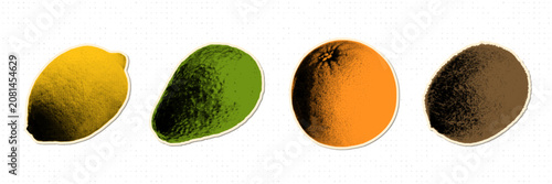 Photos Fruits collection in halftone pop art style