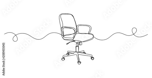 Photos Continuous single line drawing of modern ergonomic office swivel chair with furn