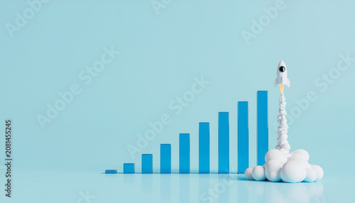 Rocket Launch with Rising Bar Chart Business Growth Concept