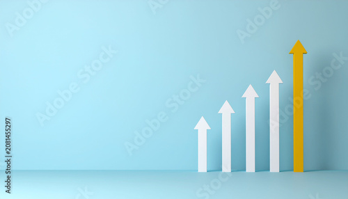 Arrows up to growth with main arrow to success. Creative progress concept 