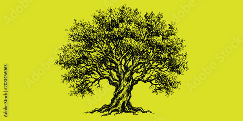 Cuadro en lienzo Hand drawn old oak tree sketch vintage engraving style botanical vector illustra