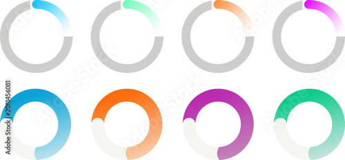 Canvastavla Minimalist circular loading progress bar set, colorful gradient buffer icons for web UI, 8 vector round status indicators for app interface