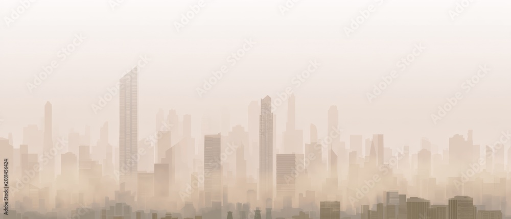 Naklejka premium View of a city skyline covered in fog during early morning hours
