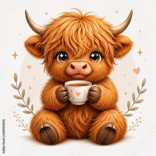 Cute Highland Cow Cartoon Illustration