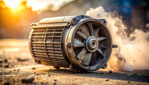 Industrial Motor Overheating with Smoke and Sparks on the Ground.