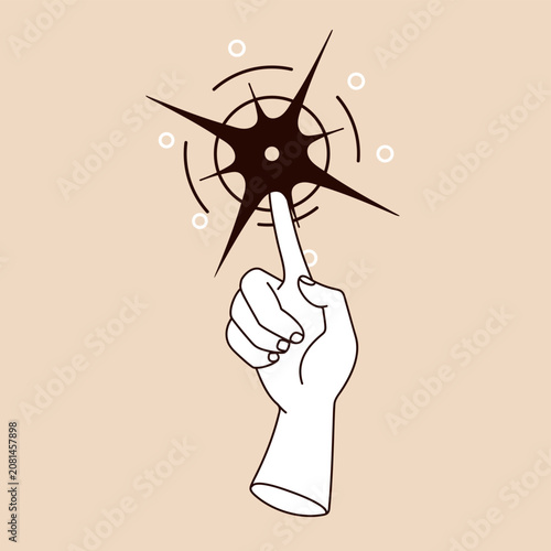 Finger touching glowing star, magic mystical light. Mystery concept of esoter...