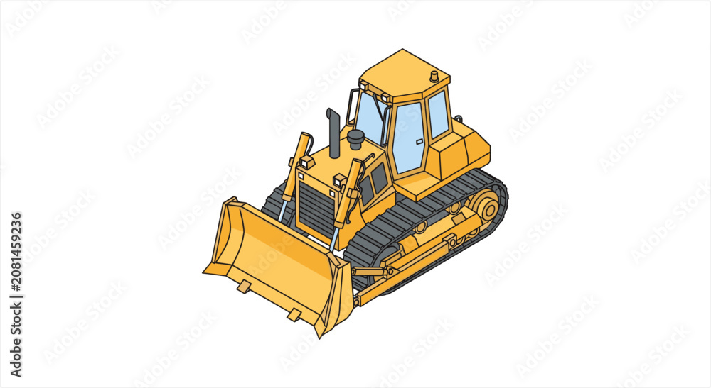 Obraz premium Yellow bulldozer heavy construction equipment isometric illustration.