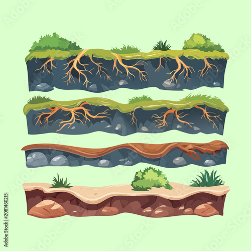 Obraz na płótnie Comprehensive soil strata layers showing organic topsoil subsoil and bedrock