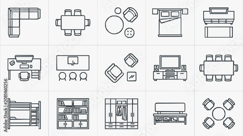Obraz na płótnie Creative Minimalist Line Drawing Icons Set of Modern Furniture and Home Applianc