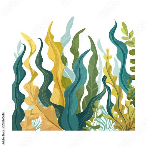 Bild auf Leinwand Flowing underwater kelp forest swaying gracefully in deep blue ocean water
