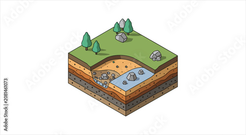 Принти на полотні Cross-section of Earth showing geological layers and underground water system