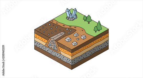 Tableau sur toile Cross section of Earth showing geological layers and crystal formation