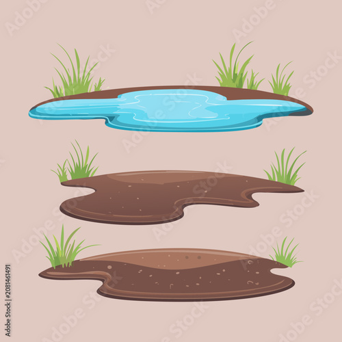 Bild auf Leinwand Muddy earth puddles vector design depicting wet soil and natural water puddles f
