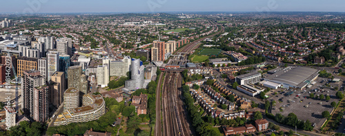 Fotografie Aerial Panorama of Wembley Park Station, Commercial Zone, and Suburbs of London