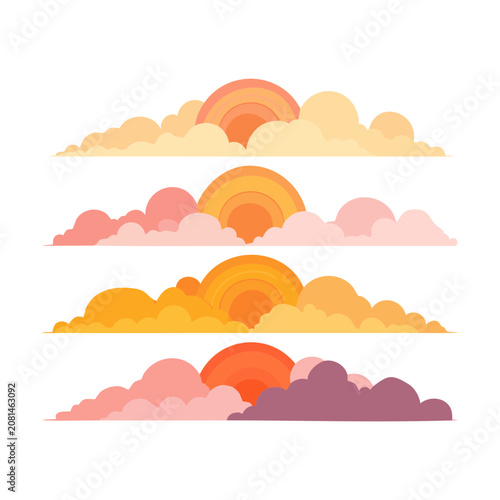 beautiful vector illustration depicting warm sunset sky clouds with horizontal gradient layers for creative digital art and background designs
