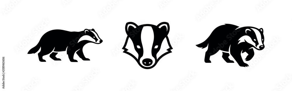 Obraz premium Badger wildlife silhouettes set