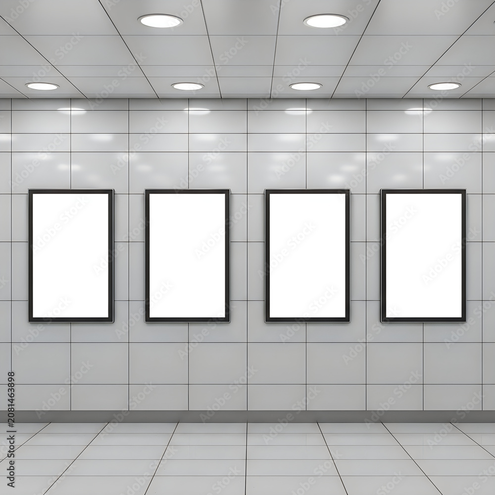 Fototapeta premium Four empty window frames on brick wall