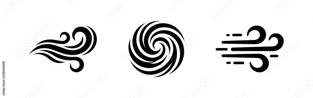 Naklejka premium Abstract wind icons: swirl, vortex, and blowing air