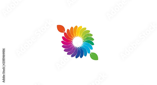 Colorful abstract of a stylized flower with gradient petals and leaves