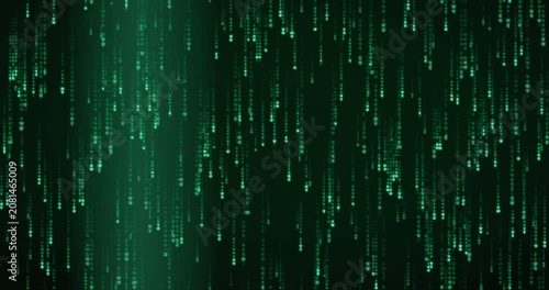 Devanagari characters cascade in a vibrant green matrix rain animation, evoking a futuristic digital breach.