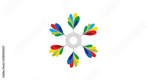 Colorful geometric flower brooch with rainbow petals and white center