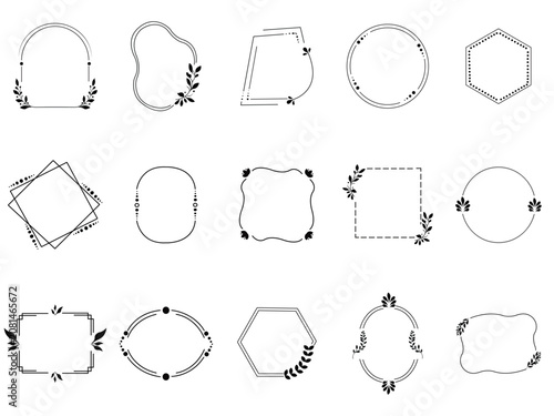 Minimal Floral Frame Collection Set with Geometric Borders, Botanical Leaf Wreaths, Elegant Line Art Labels, Wedding Invitation Frames and Decorative Vector Elements