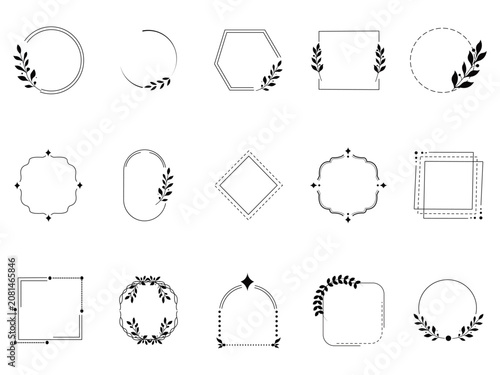 Minimal Floral Frame Collection Set with Geometric Borders, Botanical Leaf Wreaths, Elegant Line Art Labels, Wedding Invitation Frames and Decorative Vector Elements