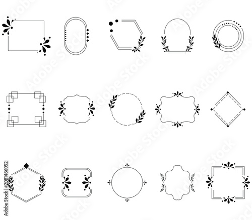 Minimal Floral Frame Collection Set with Geometric Borders, Botanical Leaf Wreaths, Elegant Line Art Labels, Wedding Invitation Frames and Decorative Vector Elements