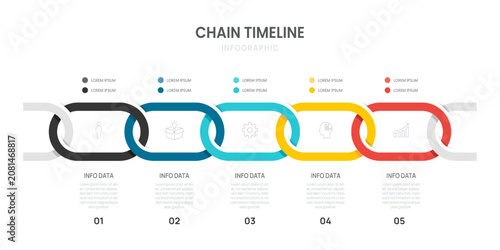 Infographic Business Timeline chain diagram 5 steps to success template. presentation and workflows vector illustration.