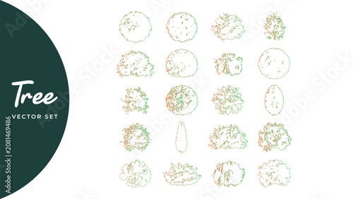 Fotografía Outline set of tree crowns in green and orange gradient colors.