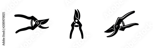 Fotografie Black silhouette icons of garden pruning shears in different angles