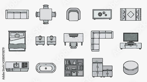 Φωτογραφία Modern Minimalist Line Drawing Icons of Various Furniture and Household Items in