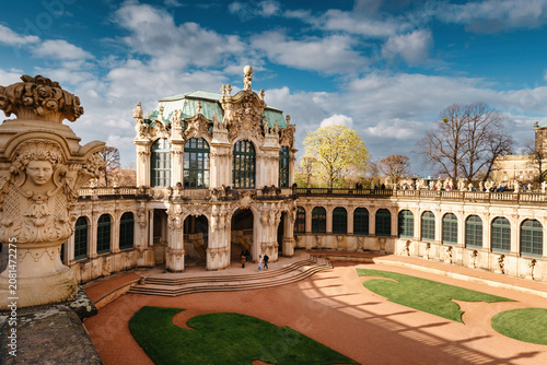 Magnificent Dresden Zwinger Baroque Palace Courtyard Beneath Vibrant Blue Spring Sky