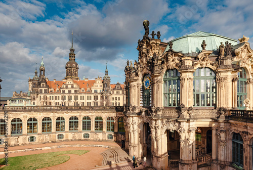 Iconic Dresden Zwinger Palace and Royal Castle Beneath Dramatic Blue Cloudy Sky