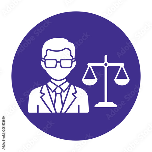 Lawyer Icon with Scales of Justice Symbol for Legal Services and Court Counsel