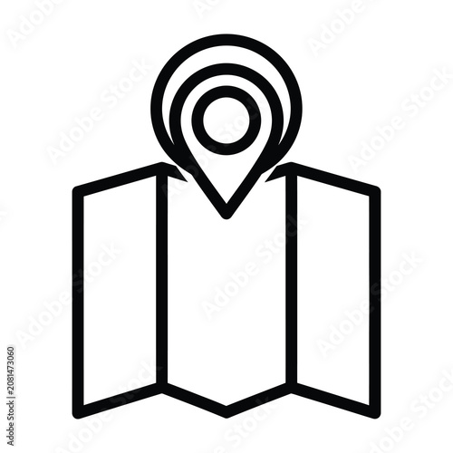 Map pin icon on folded map navigation symbol