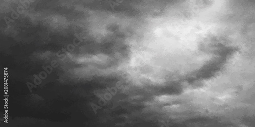 Fotografie Dramatic dark storm clouds gathering in heavy overcast sky with overcast dramati