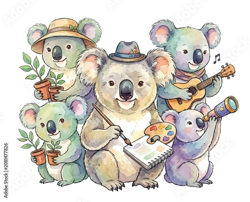 Photography watercolor Koala vector illustration isolated on white background