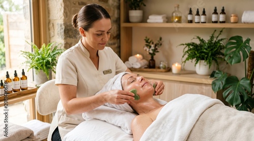 Woman Receiving Facial Skincare Treatment at Luxury Spa Salon
