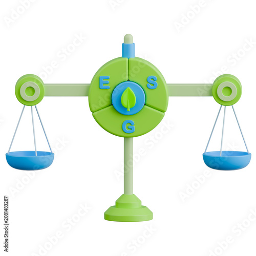 ESG Criteria on Balance Scale for Sustainable Corporate Governance and Ethical Evaluation Concept. 3d illustration.